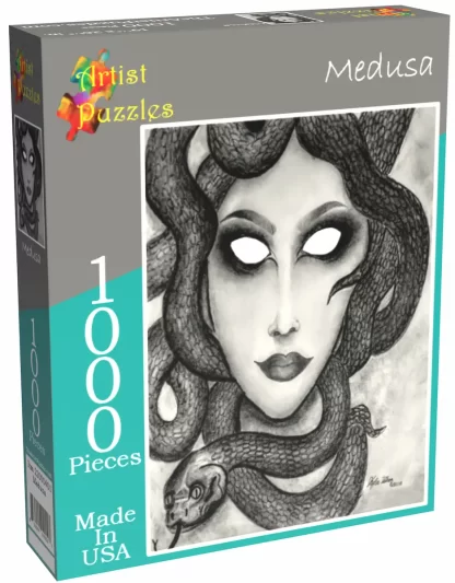 Box front of Artist Puzzles 1000pc jigsaw puzzle, Medusa.