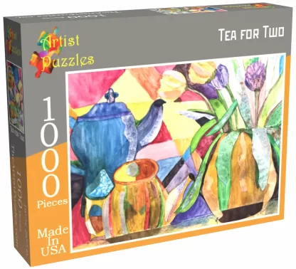 Box front of Artist Puzzles 1000pc jigsaw puzzle, Tea for Two.